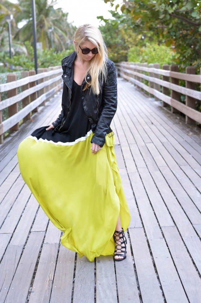 Colorblock Maxi Dress and Leather Jacket // theStyleSafari