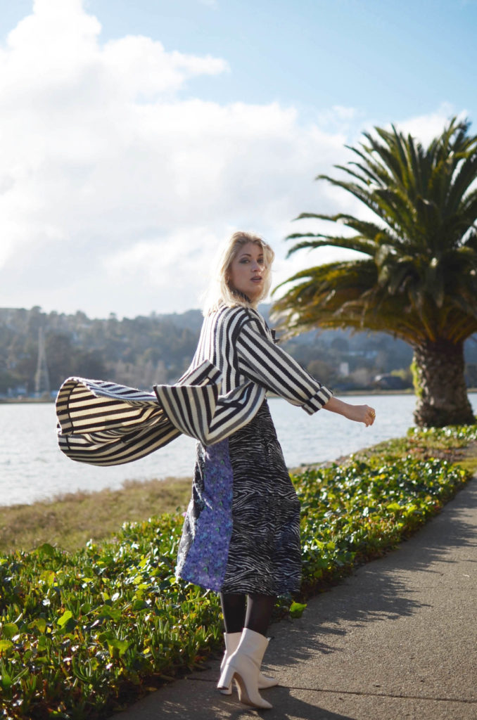 editorial fashion, stripe isabel marant coat, H&M pattern dress, vanessa seward woven belt