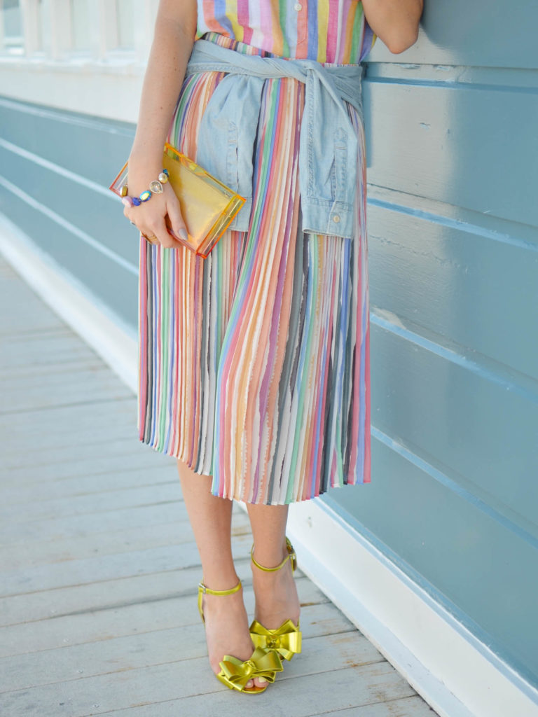 Springs Biggest Trend- Technicolor Stripes, pastel stripes, how to wear stripes on stripes, spring trends, zara pleated skirt