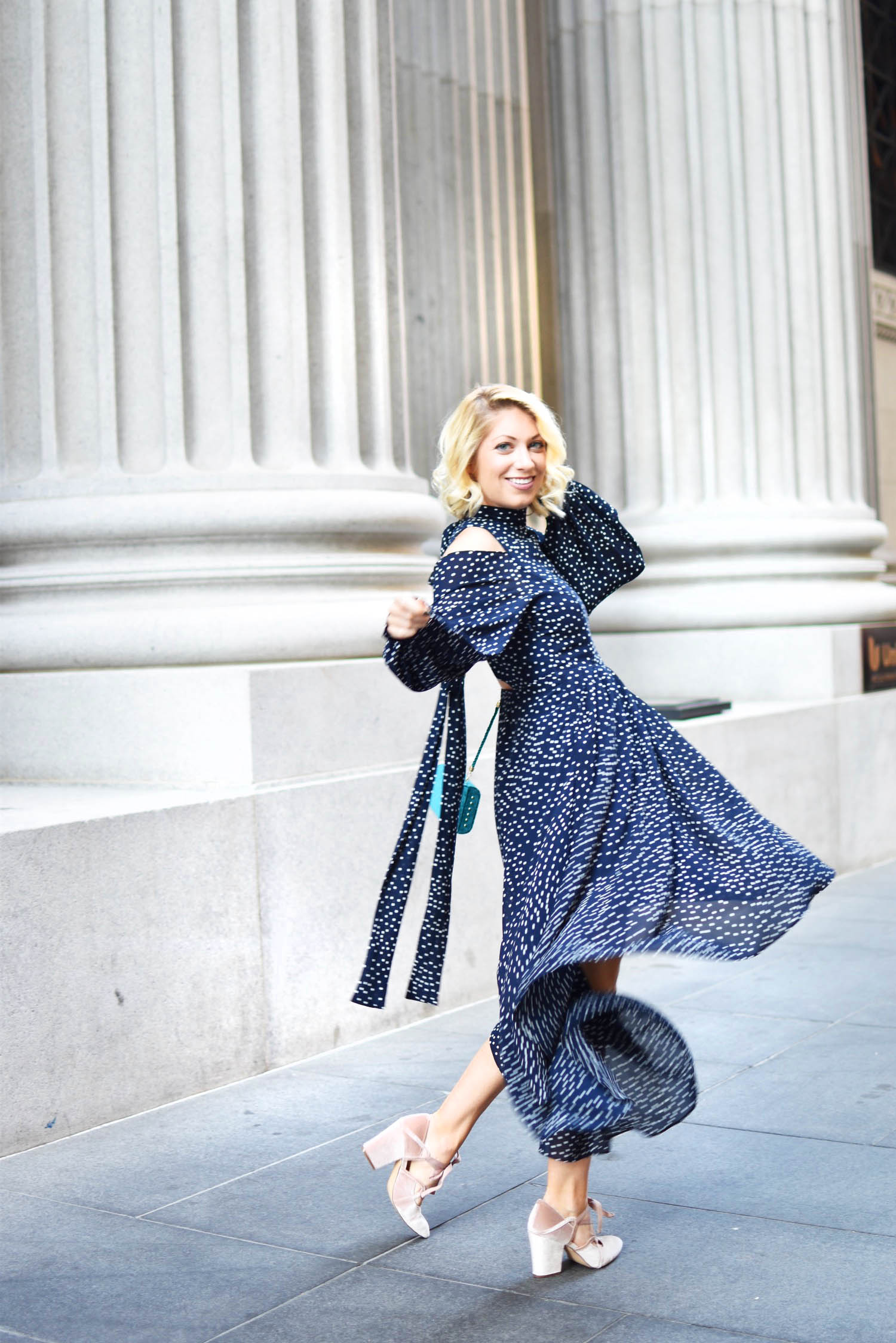 stylekeepers navy dot maxi dress, rent the runway, san francisco night out