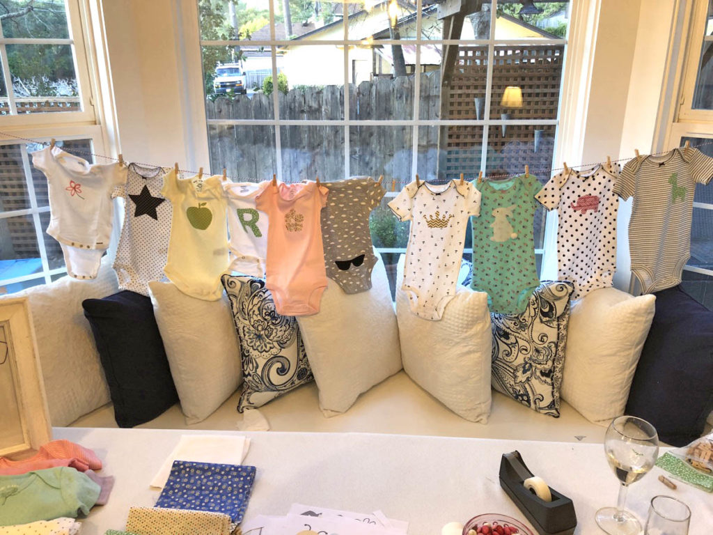 tea party baby girl baby shower, DIY iron on transfer onesie craft 