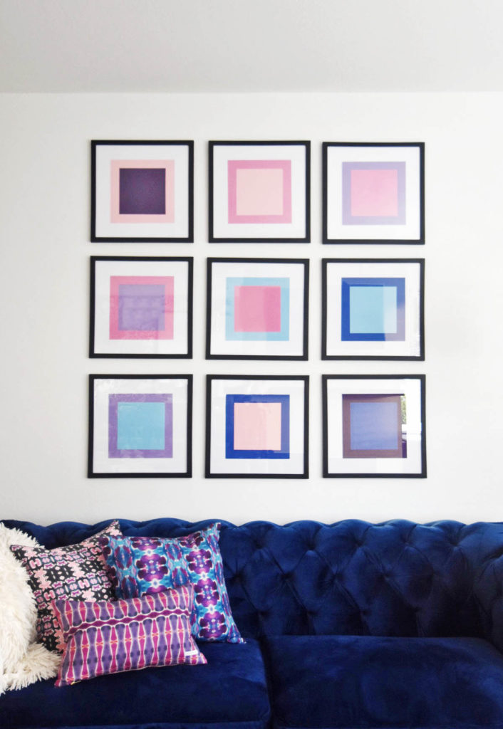DIY Colorblock Art Wall, modern art, pink and blue 3