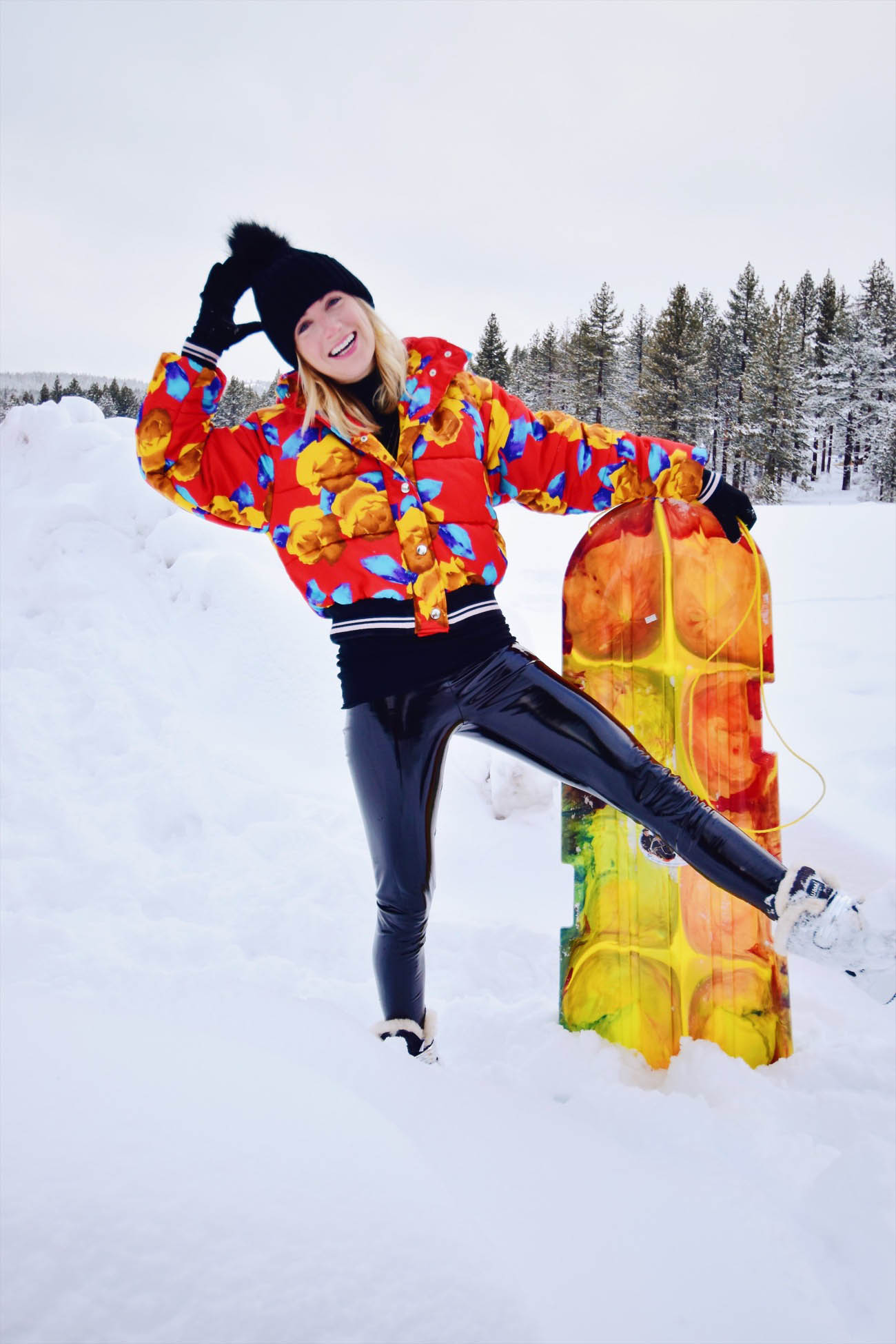 all my lake tahoe looks ski snow looks msgm red floral puffer jacket 2