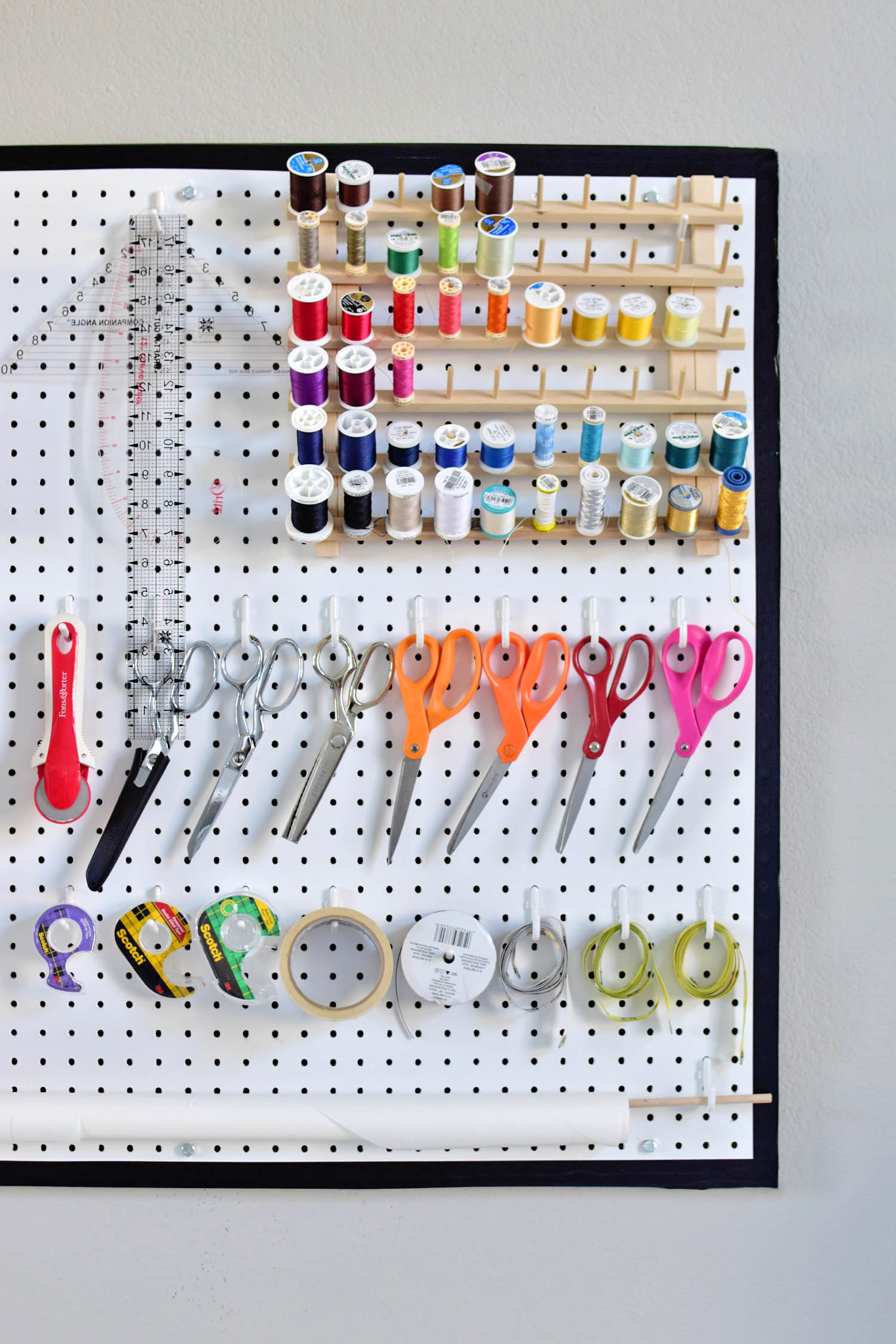 Sewing Room Storage ideas and pegboard organization ideas