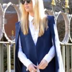 Navy cape jacket, gap resolution white jeans and white button down blouse
