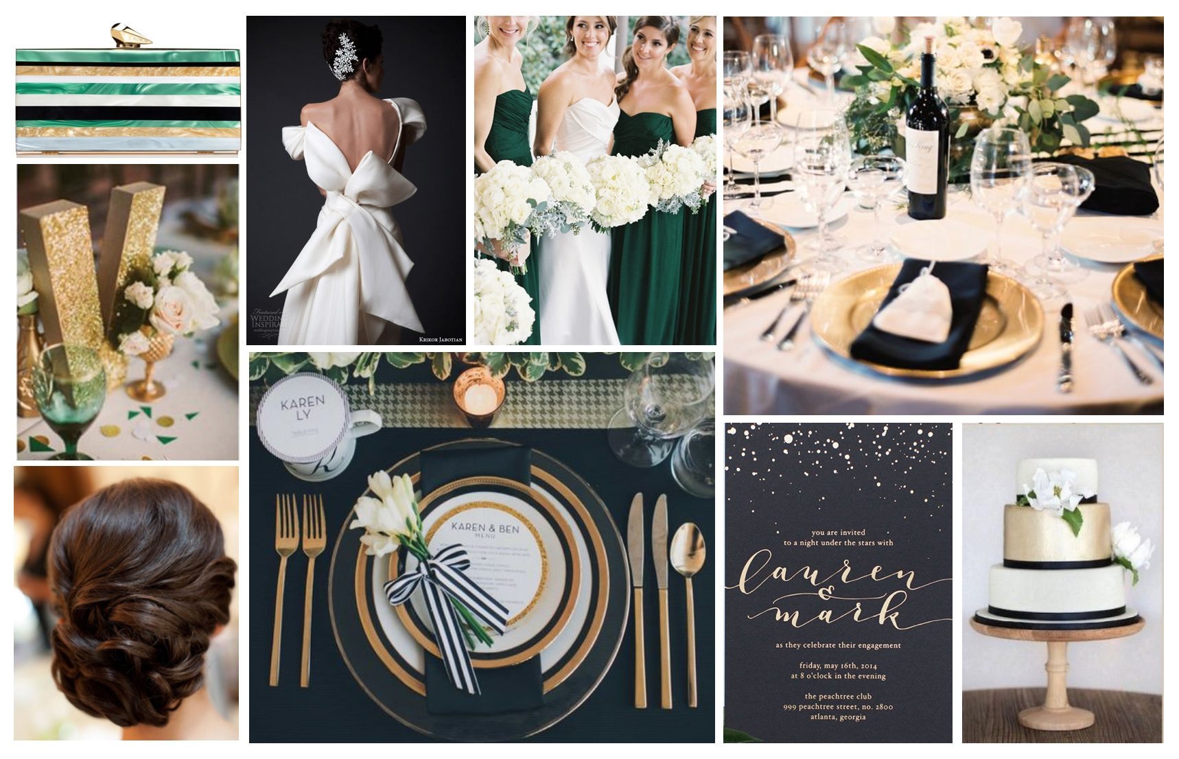 Emerald Green, Gold, Black Wedding Mood Board