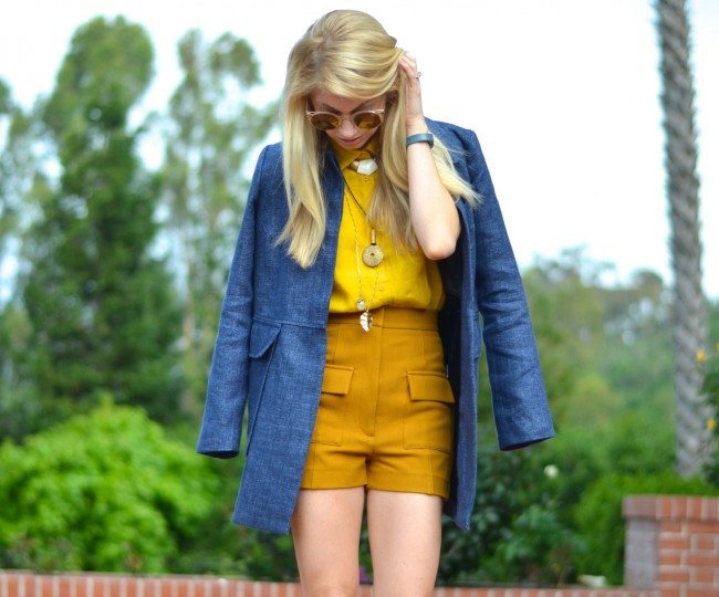 Chambray blazer, yellow H&M shorts, yellow Uniqlo linen blouse // thestylesafari.com