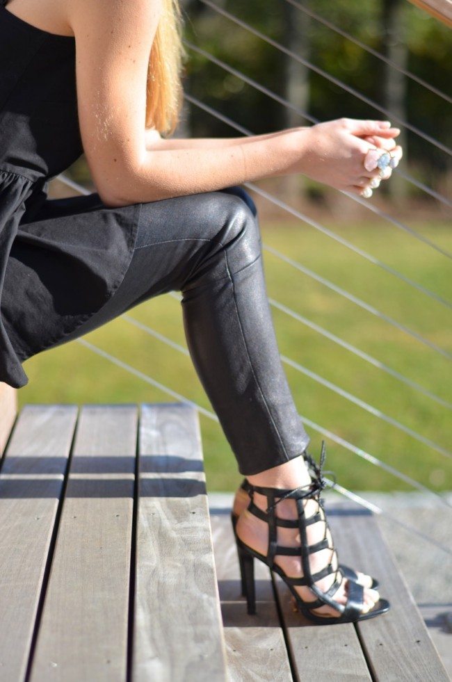 Black strappy heels, black helmut lang leather leggings // thestylesafari.com