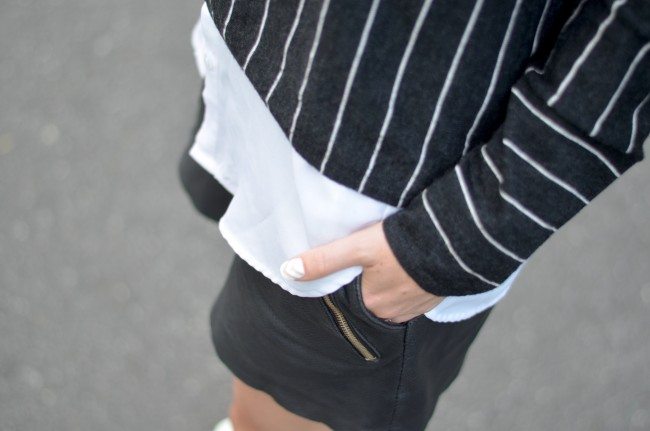 pinstripe sweater, leather shorts // thestylesafari.com