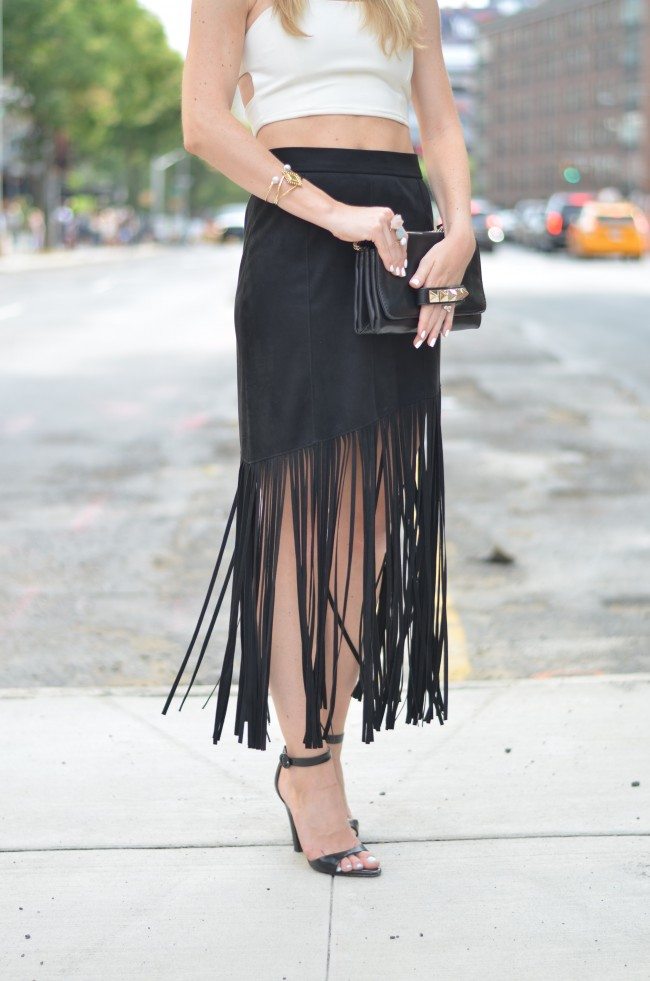 black suede fringe skirt, white crop top // theStyleSafari.com