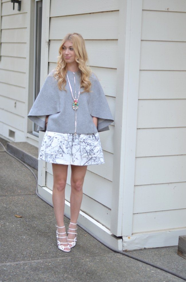 grey cape, white marble skirt shorts // thestylesafari.com