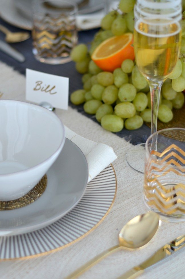 modern grey, silver and gold thanksgiving table