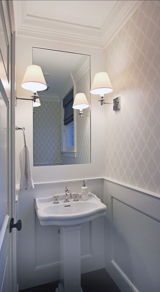 pale grey and white classic powder room