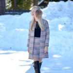 asos boucle stripe jacket and skirt, black over the knee boots // thestylesafari.com