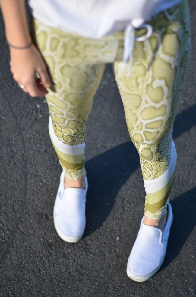 green snake leggings, white nike athletic top // thestylesafari.com