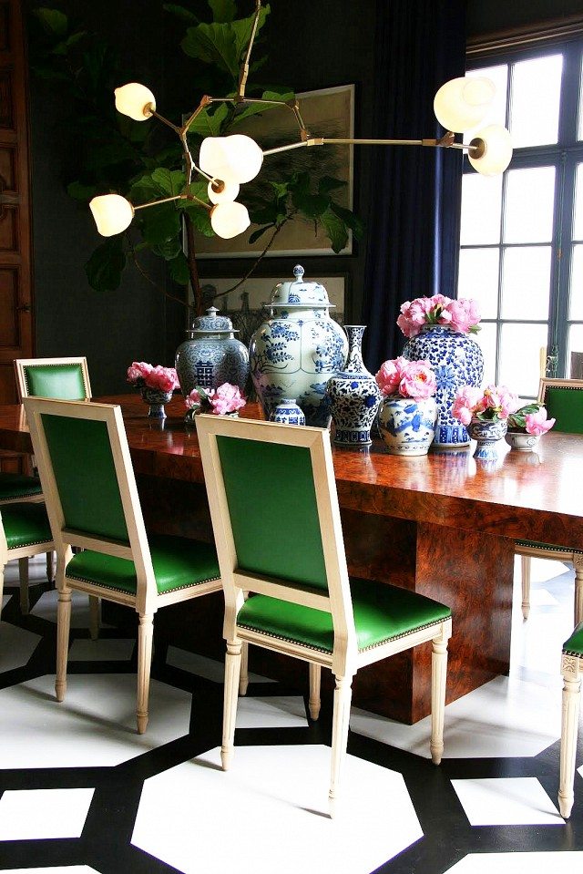 green velvet dining chair, burl wood dining table // thestylesafari.com