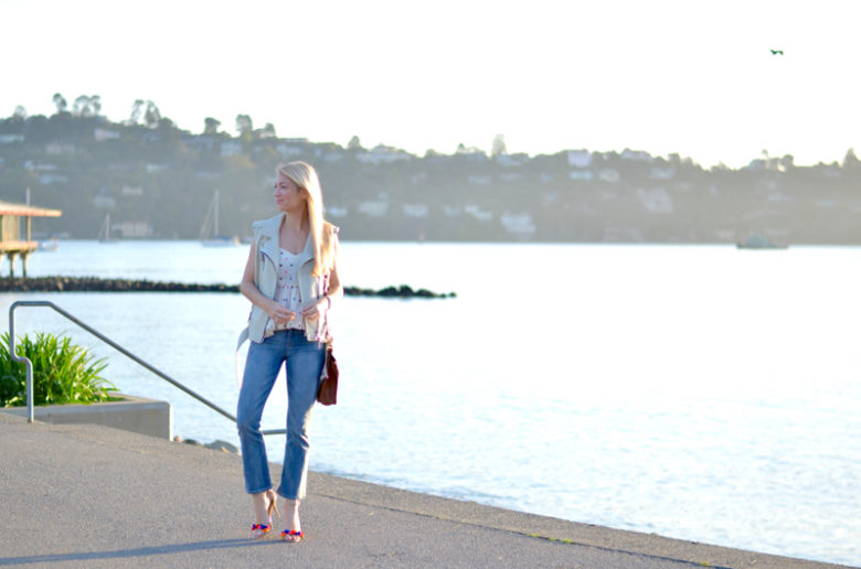 kick flare jeans, DIY pom pom heels, pom pom embroidered tank top // thestylesafari.com