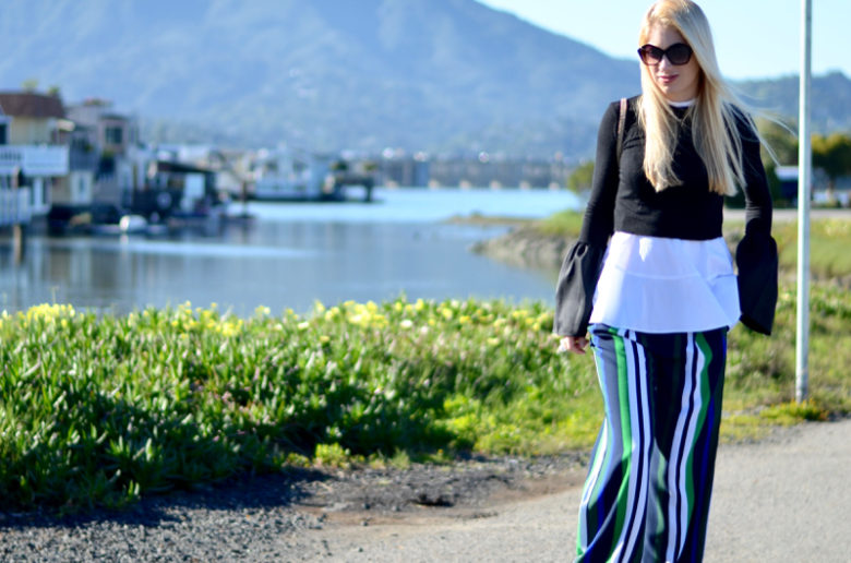 Banana Republic striped wide leg pants, Pixie market bell sleeve top // thestylesafari.com