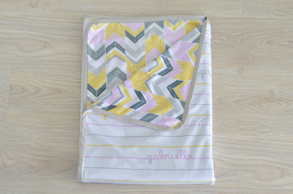 custom soft baby blanket with baby's name in stripes and chevron print, fabric designed on Spoonflower // thestylesafari.com
