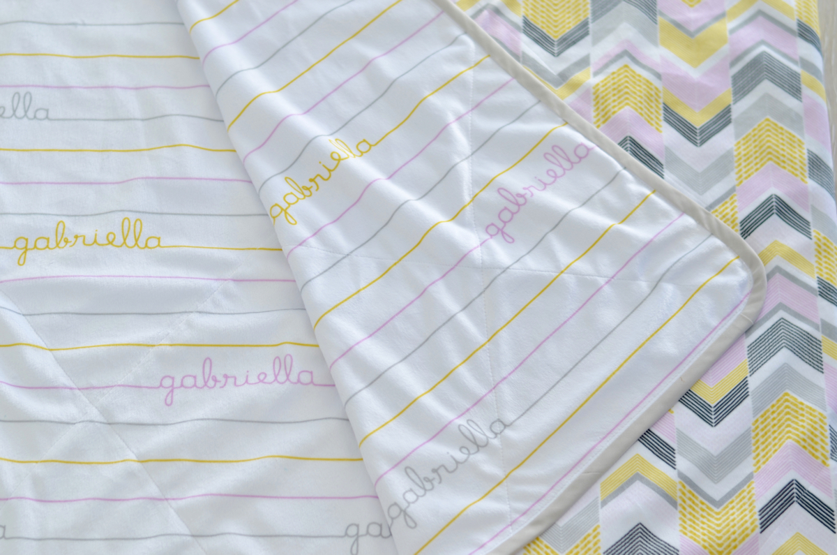 custom soft baby blanket with baby's name in stripes and chevron print, fabric designed on Spoonflower // thestylesafari.com