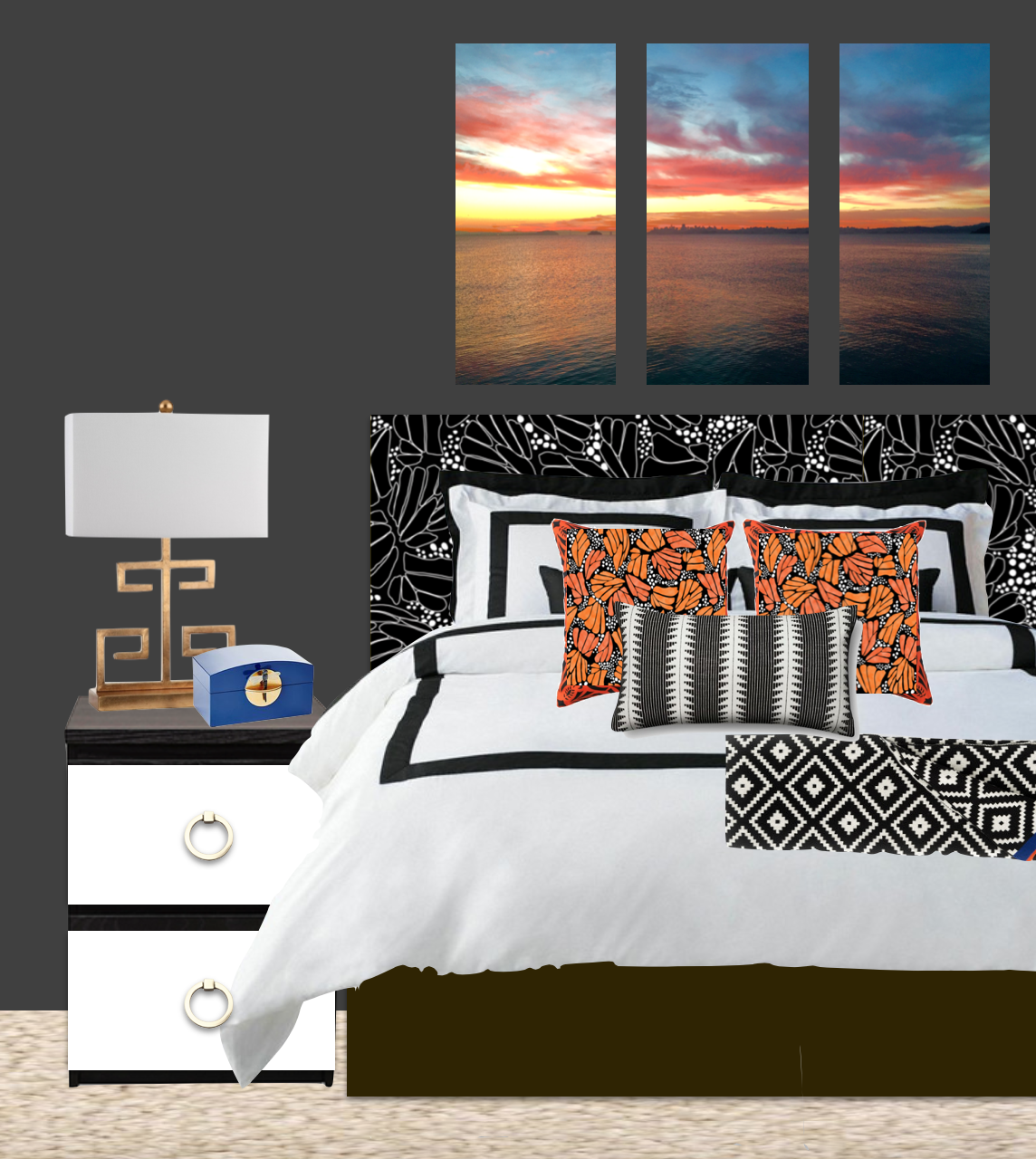 charcoal grey and orange bedroom mockup // thestylesafari.com