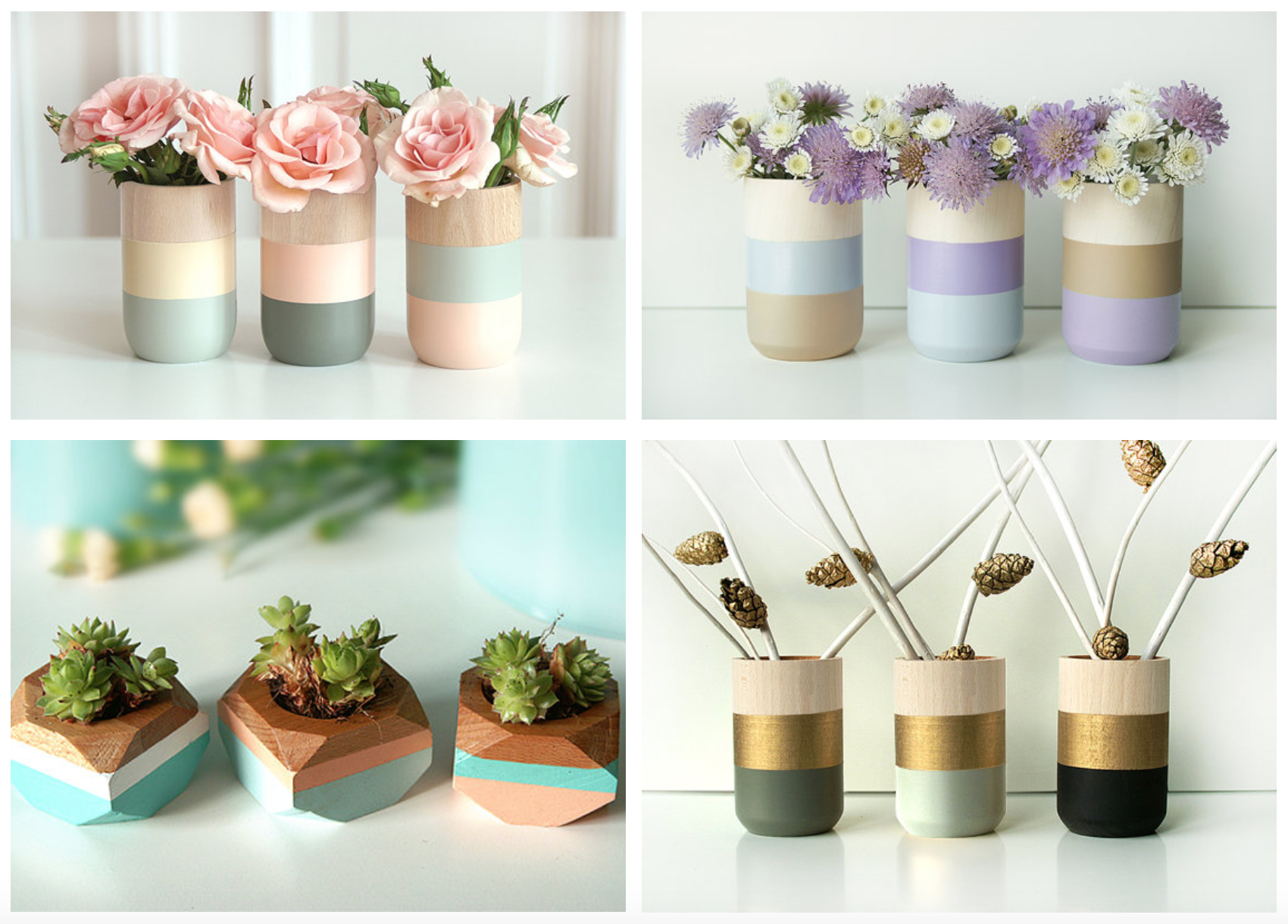 shade on shape handprinted wood vases and planters on easy
