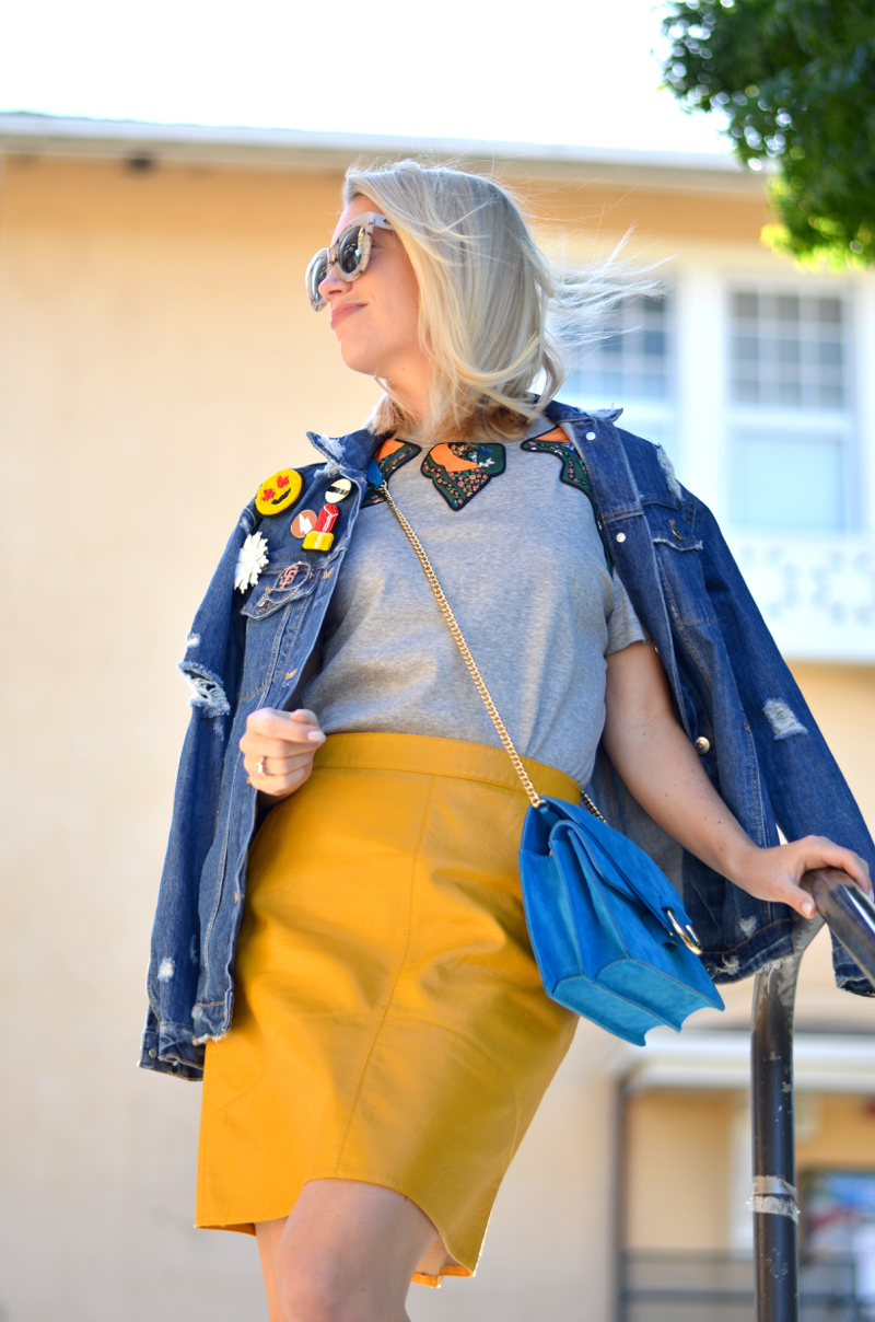 Coach 1941 applique t-shirt, yellow a line skirt, jean jacket // thestylesafari.com
