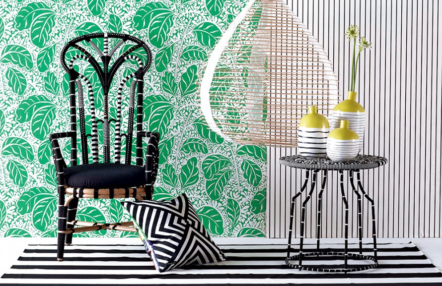 stripes, green palm wallpaper, otomi print // thestylesafari.com