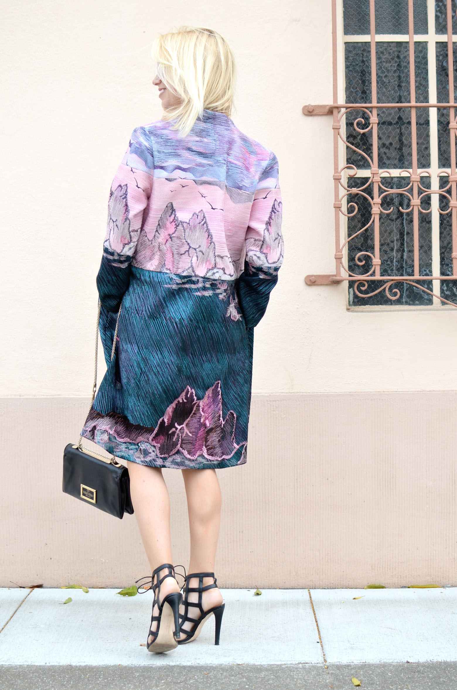 Stefanie from TheStyleSafari wears Dezzal Embroidered Long Sleeve Coat