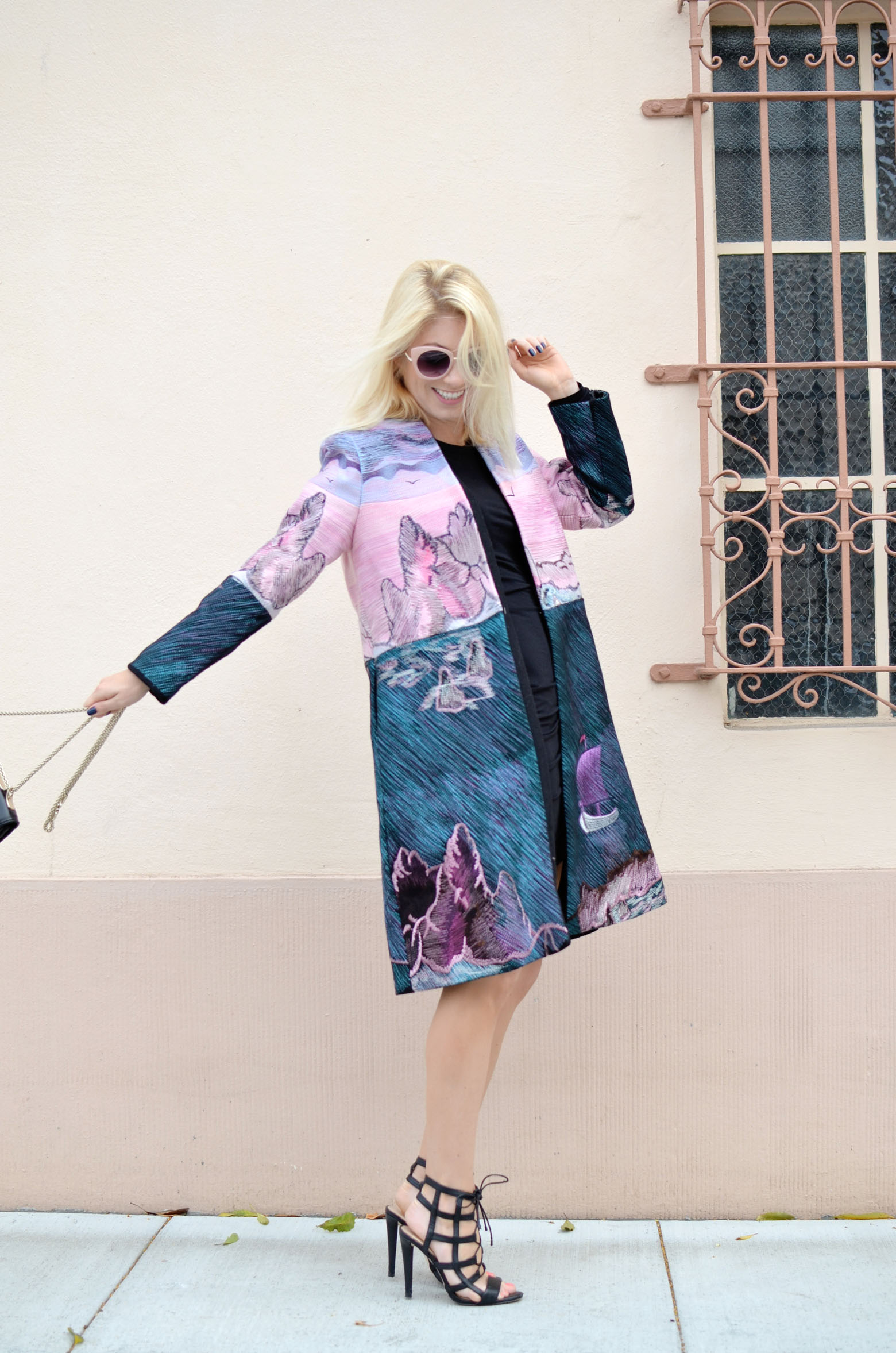 Stefanie from TheStyleSafari wears Dezzal Embroidered Long Sleeve Coat