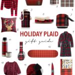 Holiday plaid gift guide, hostess gifts ideas, holiday presents, festive, tartan plaid, robe, pajamas, headphones, skateboard, slippers, dress, speaker, cookie jar, knife