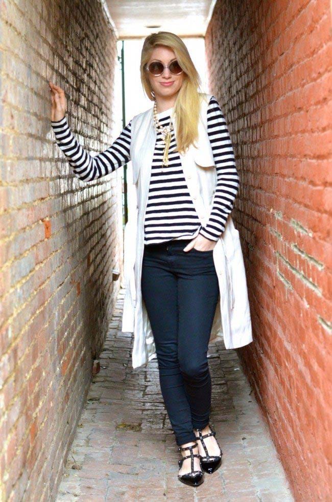 black and white striped shirt outfit