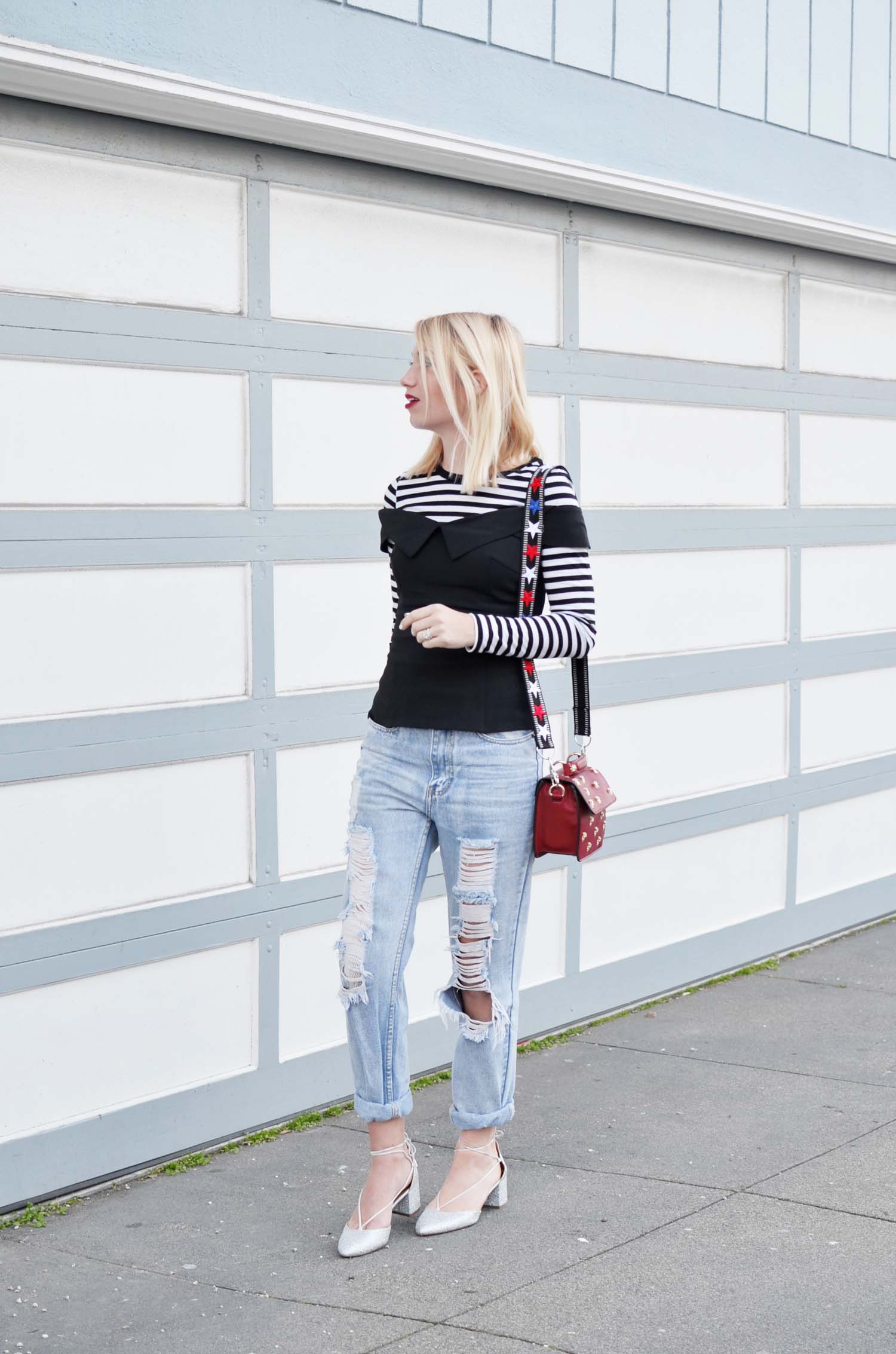 black and white striped shirt outfit