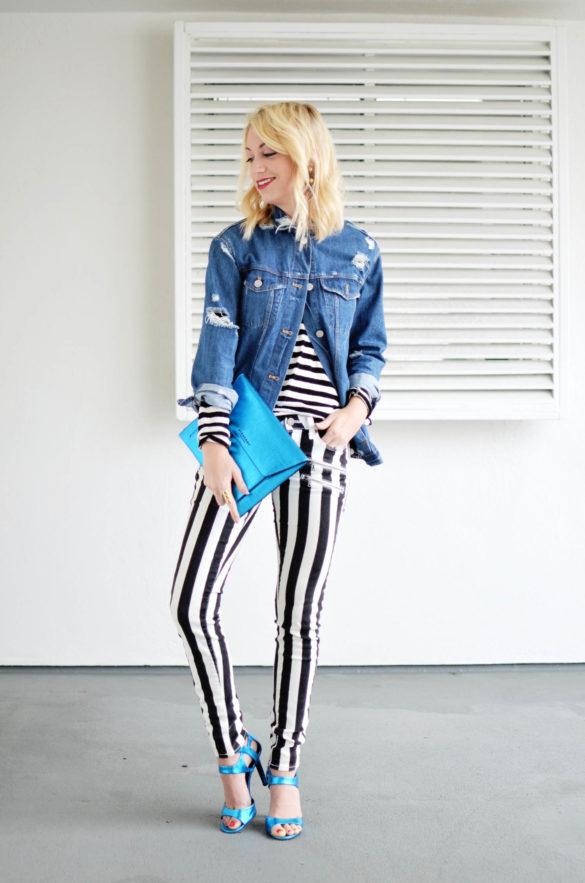 denim pants with stripes down the side