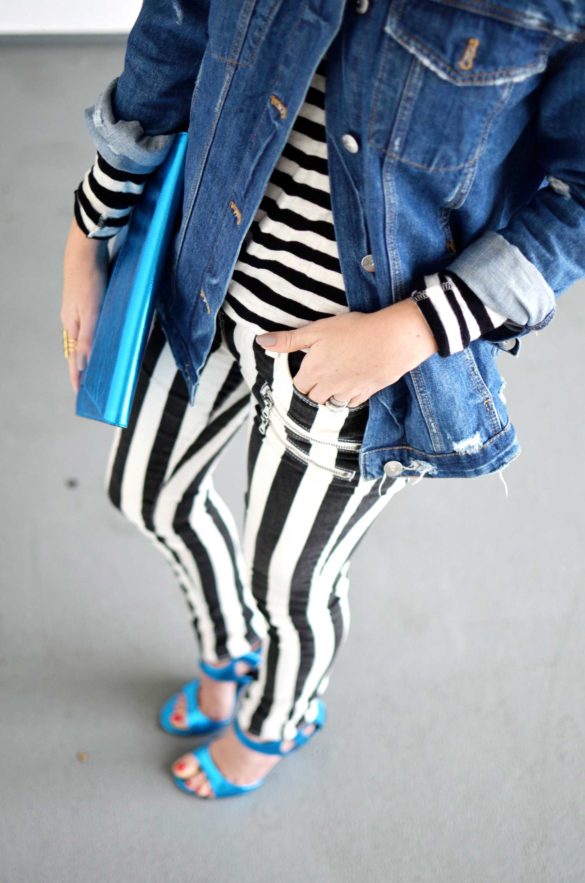 denim pants with stripes down the side