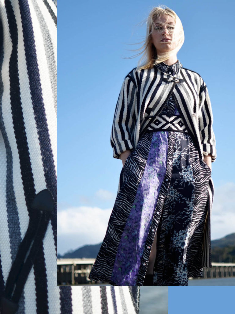 editorial fashion, stripe isabel marant coat, H&M pattern dress, vanessa seward woven belt