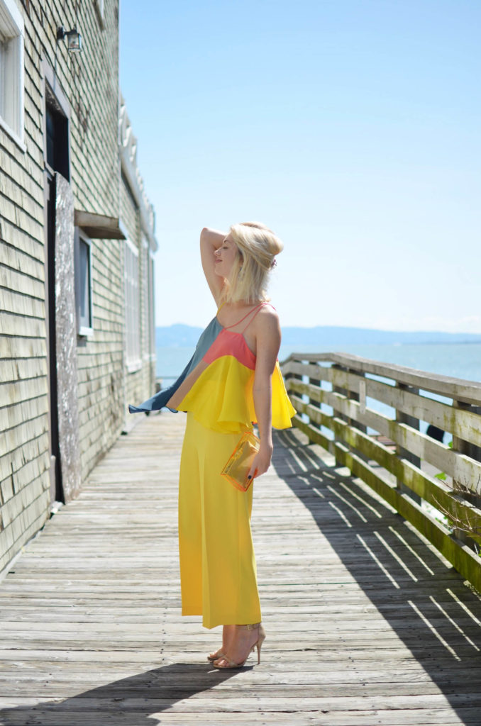 yellow color block look, anthropologie top, zara yellow pants, sausalito, fashion blogger, fashion photography, spring style, spring trends, yellow, what to wear for baby shower