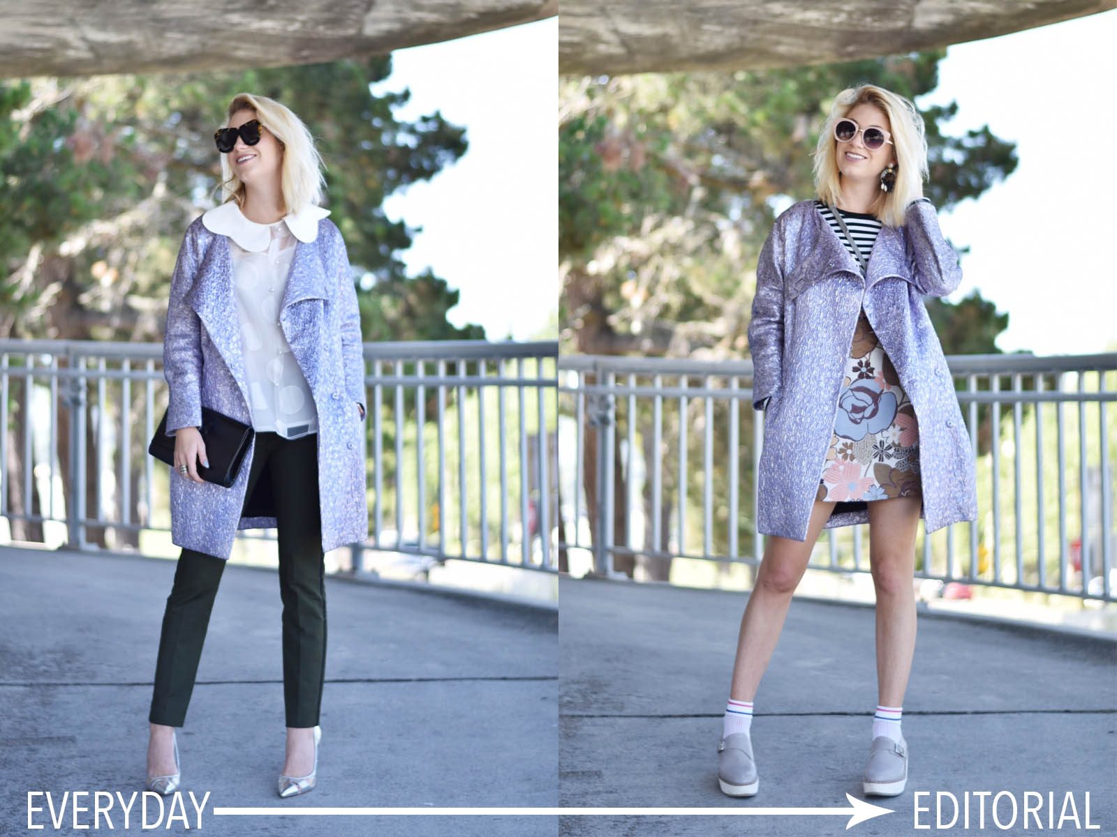 Everyday to Editorial Lavendar Metallic Balenciaga Jacket, how to style a lavender jacket, creative outfit ideas