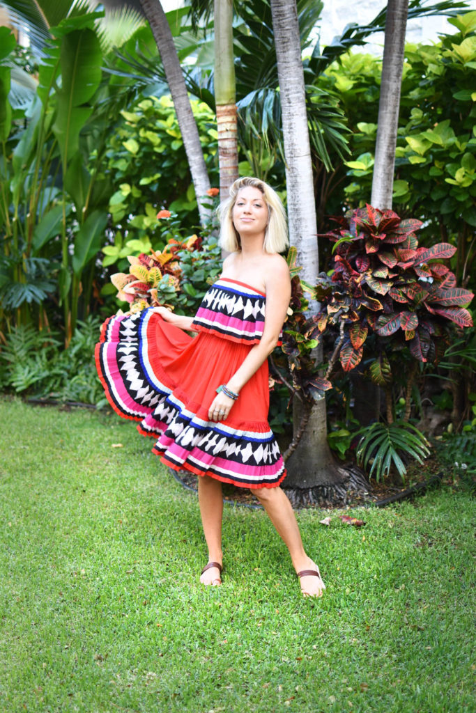 Kate Spade red geo border dress, hawaiian vacation