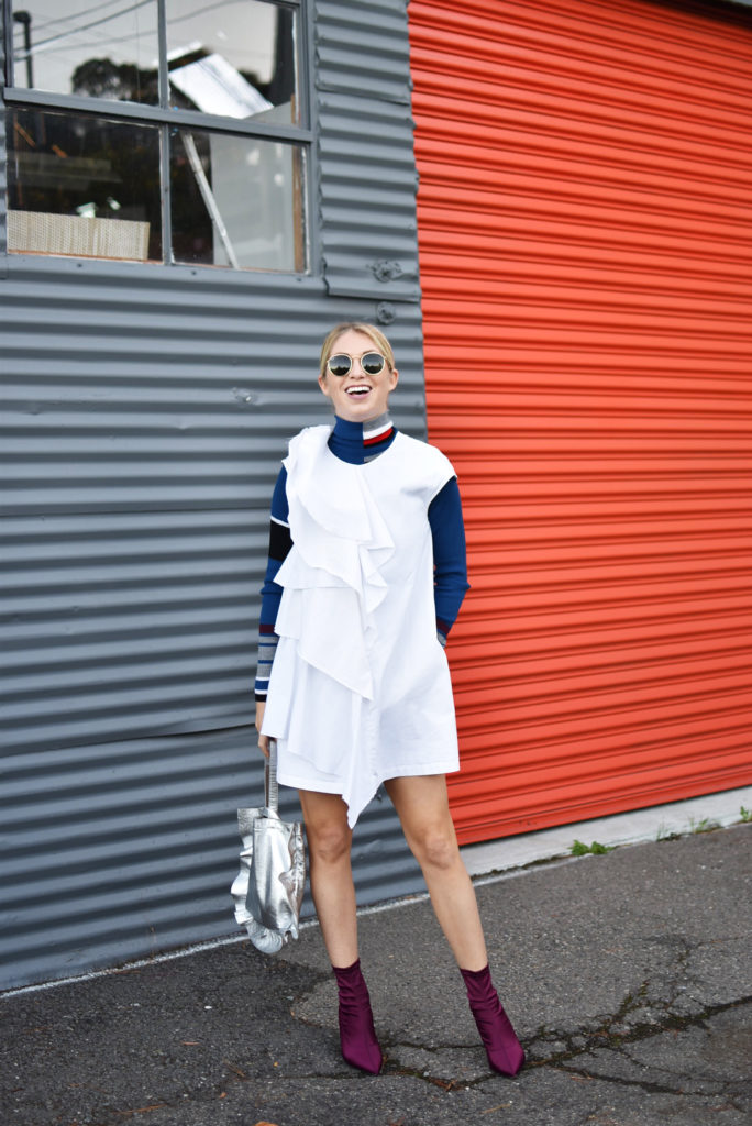 MSGM White Ruffle Dress, put a turtleneck under it, fall style tips