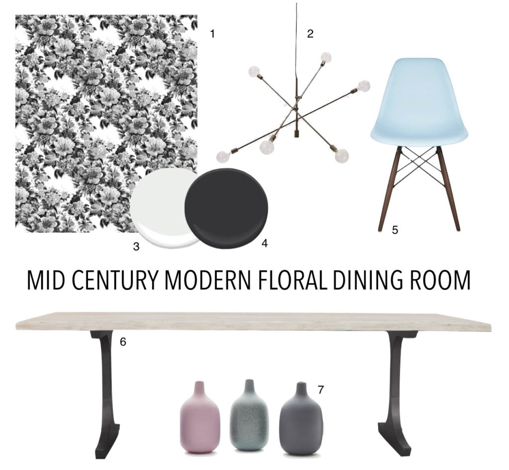Mid Century Modern Floral Dining Room furniture