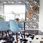black white midcentury floral dining room makeover 5