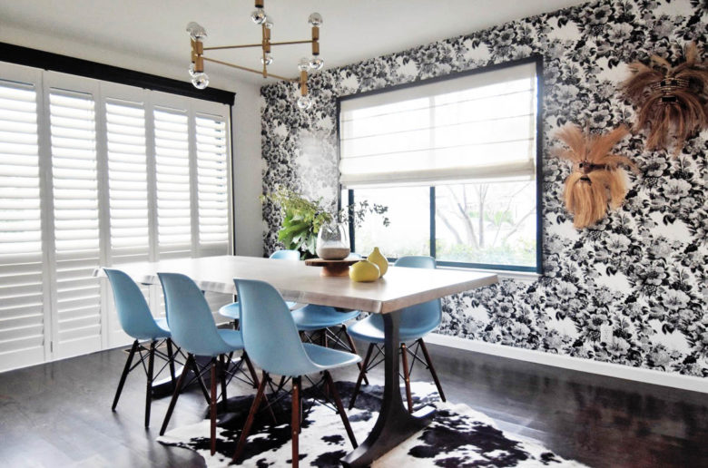 black white midcentury floral dining room makeover 6