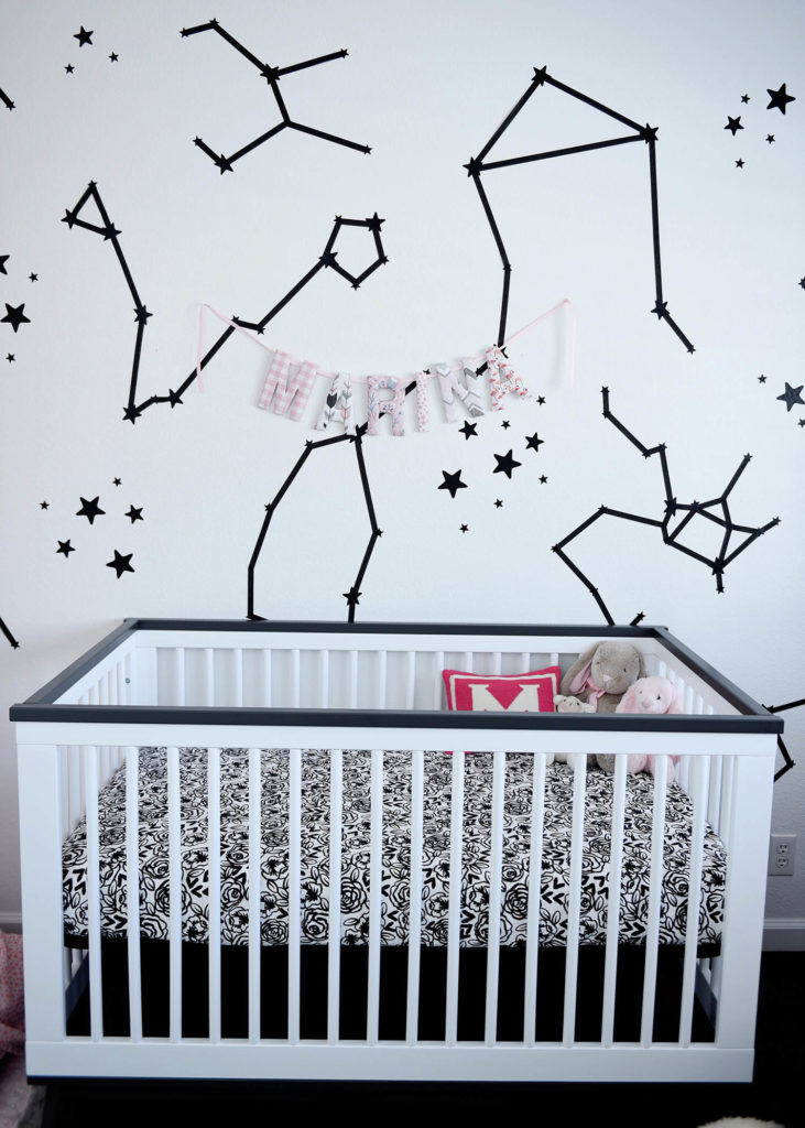 babyletto scoot crib,pink constellation nursery reveal, baby girl nursery
