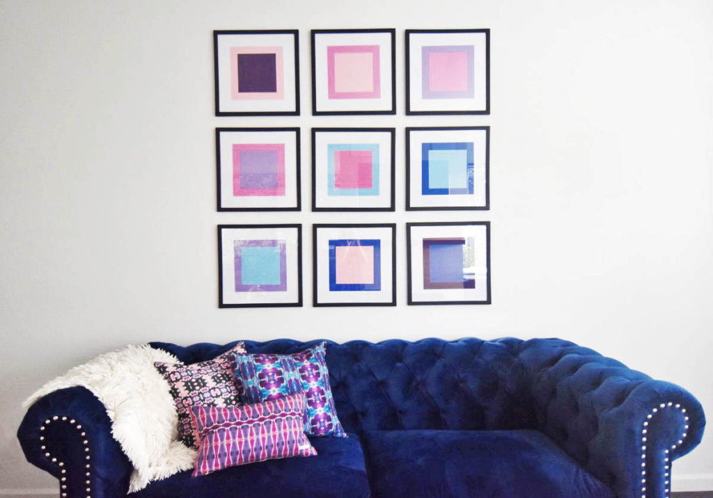DIY Colorblock Art Wall, modern art, pink and blue