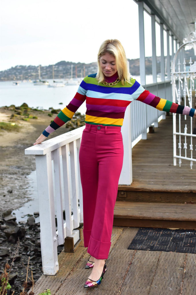 5 personal goals for the holidays this year, pink sea pants, striped milly sweater, rent the runway