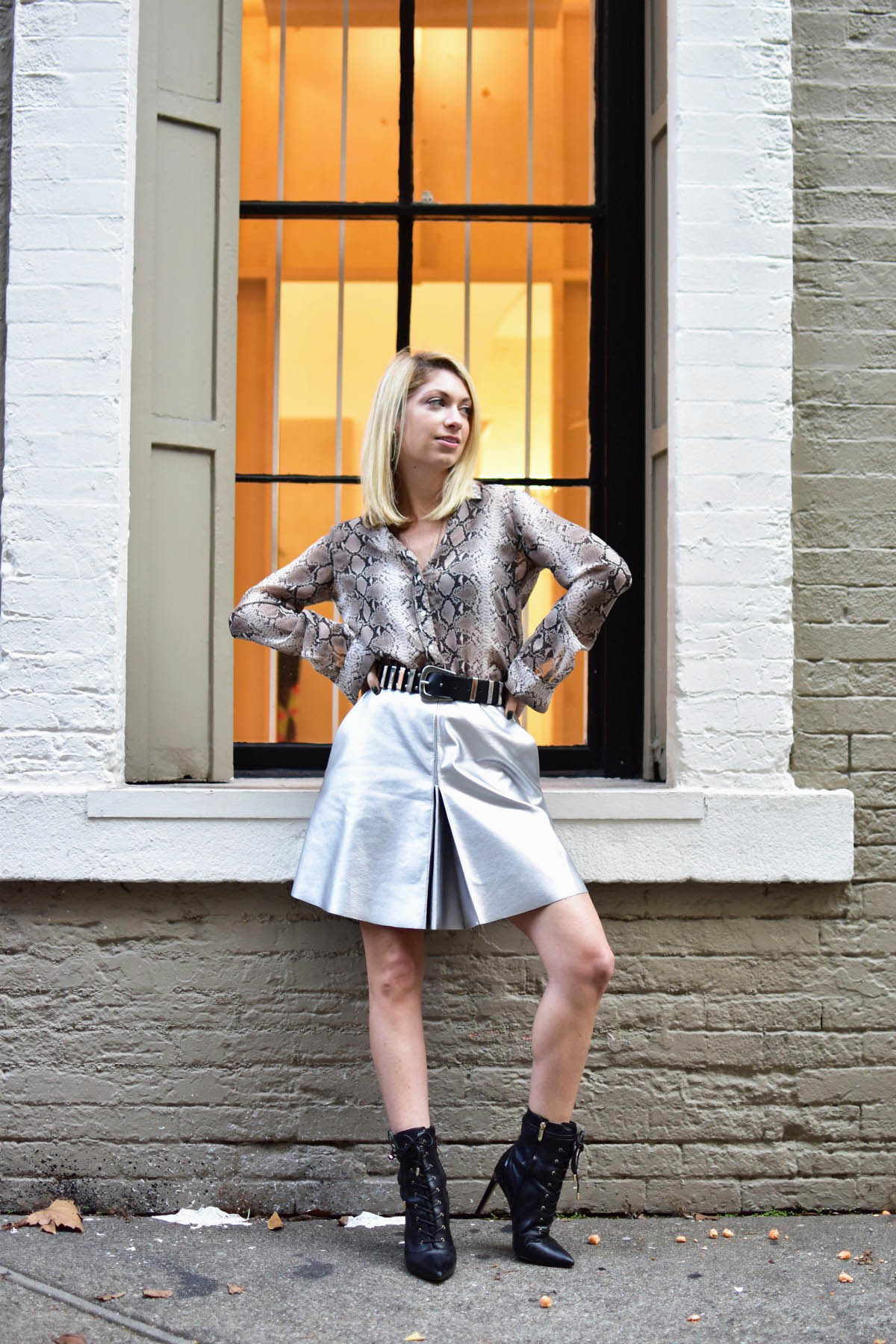 Designed by Stefanie- Silver Leather Skirt