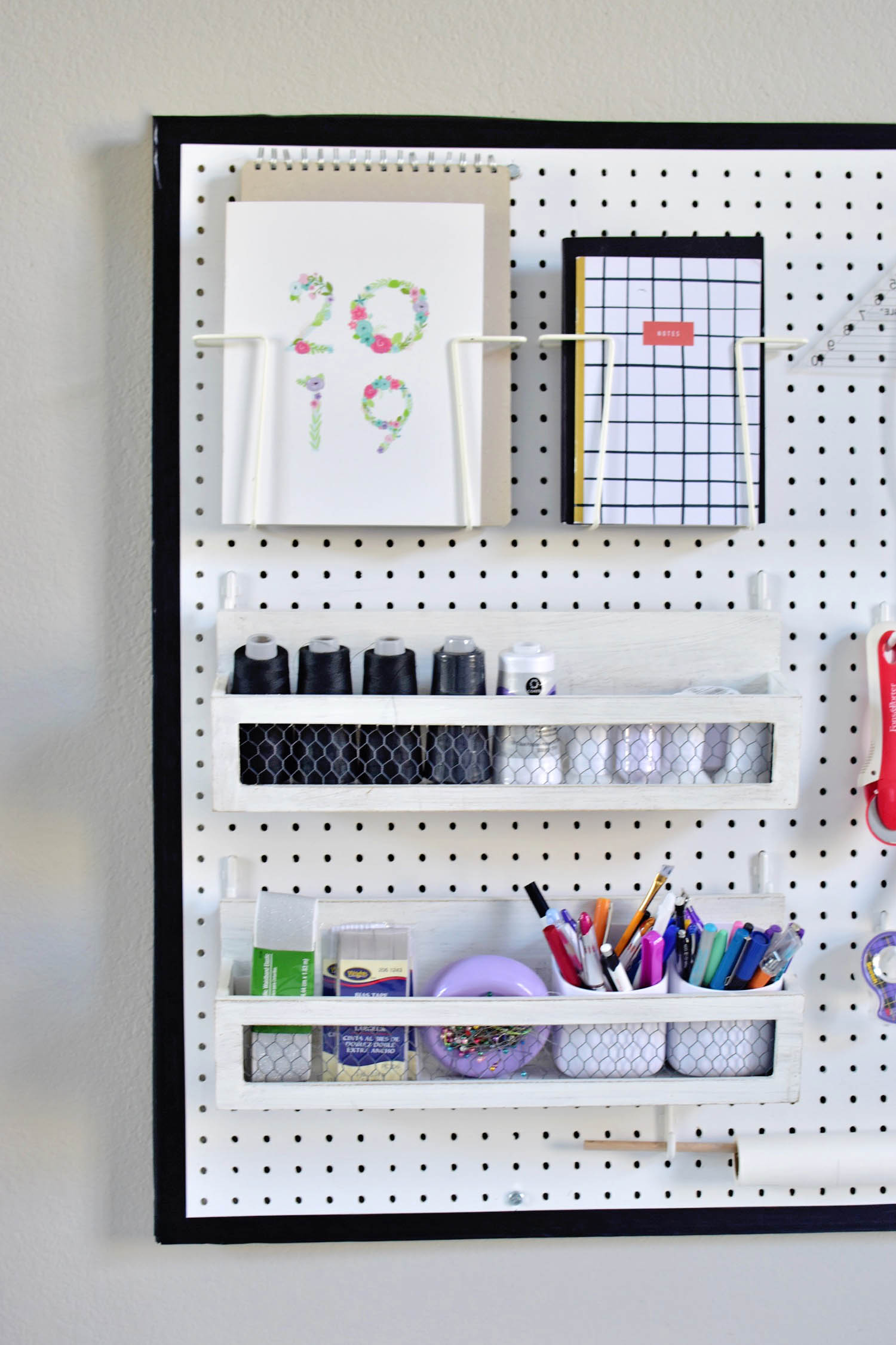 Sewing Room Storage ideas and pegboard organization ideas
