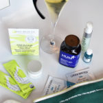 Clean Skincare for Long Haul Travel, Juice Beauty algae eye mask, HUM beauty ZZZZ, prebiotix supplement, Osea Ocean Cleanser, Ursa Major face wipes, travel skincare, non-toxic