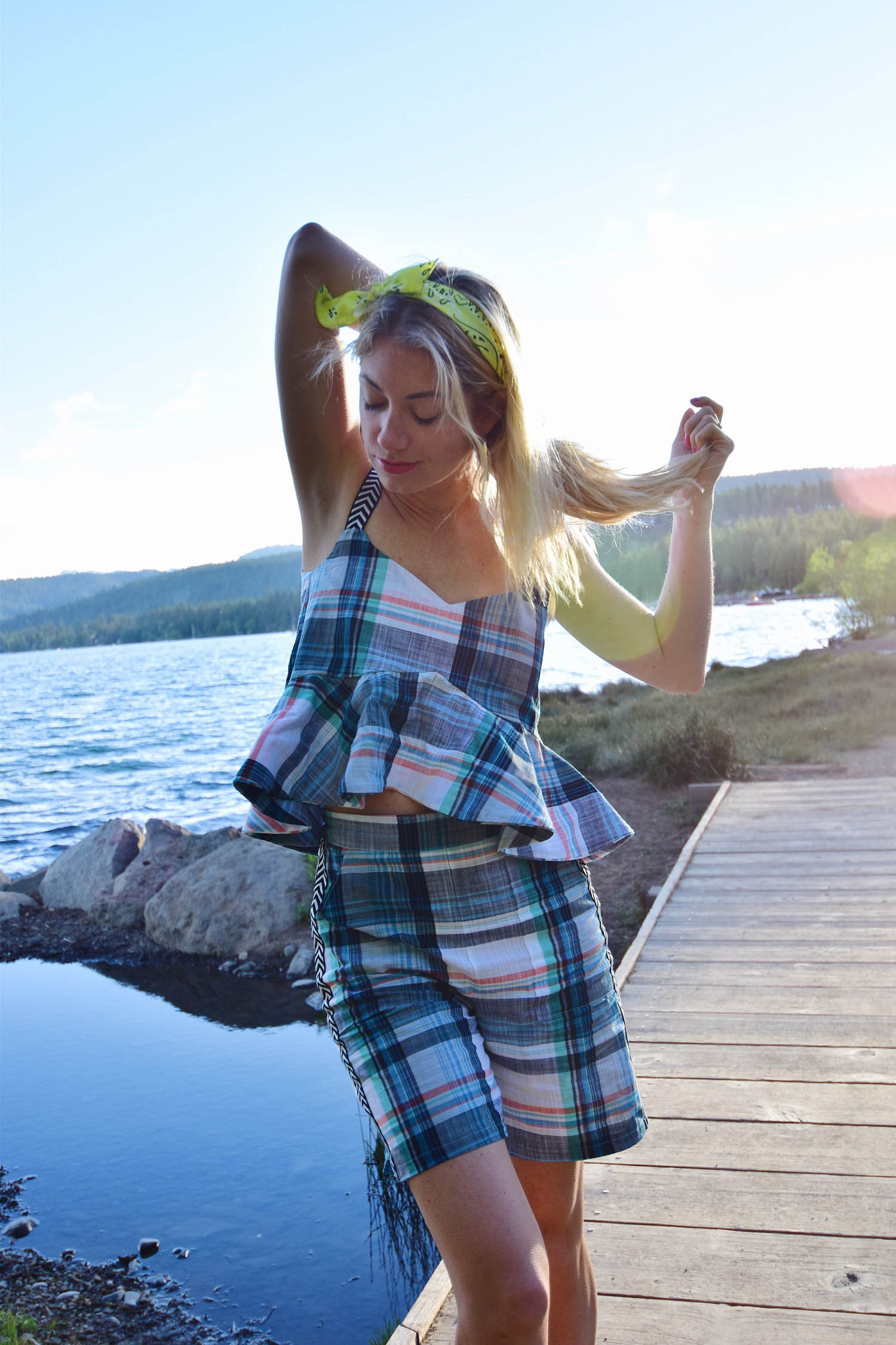 plaid exaggerated ruffle two piece set
